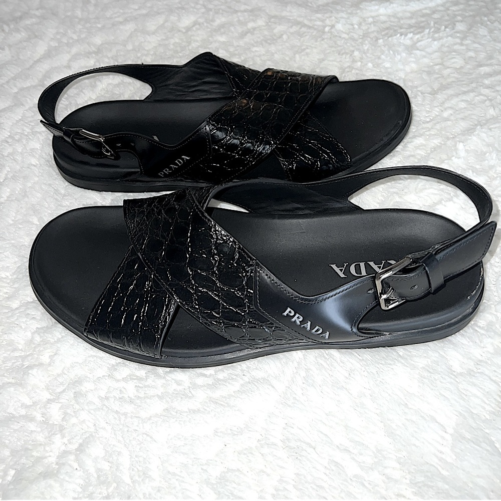 Prada Crocodile Mens Strap Black Sandal